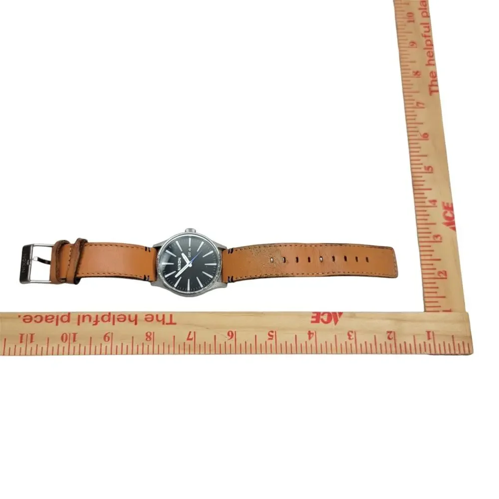 Nixon The Sentry Watch Mens Stainless Steel Leather Band Day Date Black Dial